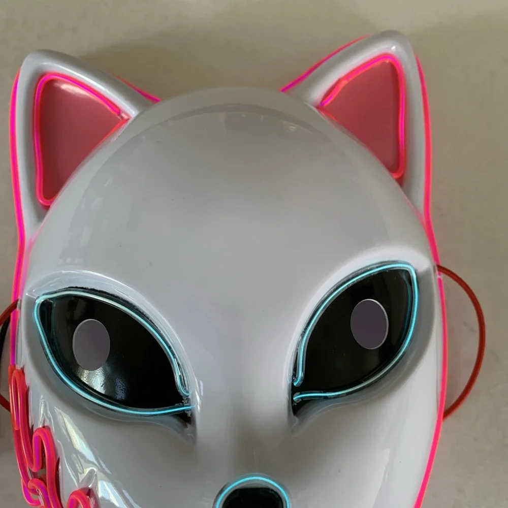 Anime Demon Slayer LED‎ Light up Mask White W Pink And Blue Light Halloween